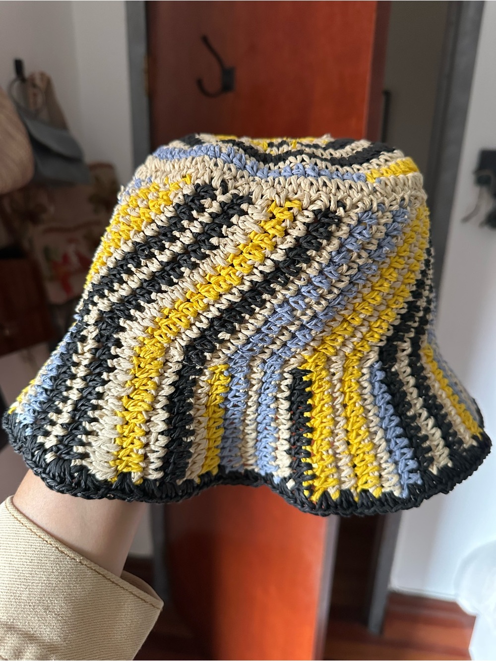 COS Crocheted Striped Bucket Hat - Yellow, Black, Cream, Blue